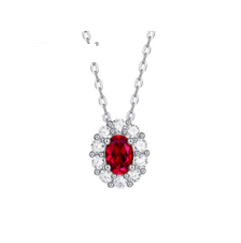 LETMEXC 925 Sterling Silver Cubic Zirconia Ruby#5 Pendant Necklace 5x7mm